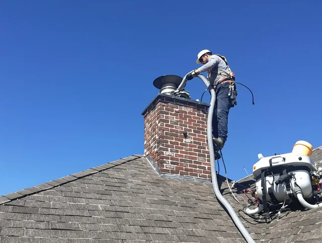 Dedicated Ashland Chimney Sweep team member cleaning a chimney in Ashland, MA