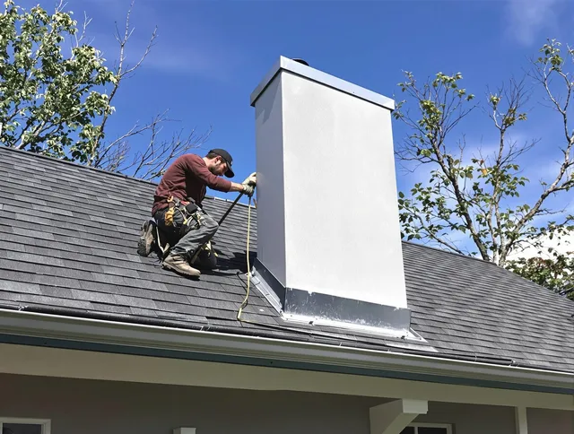 Ashland Chimney Sweep team member finishing chimney construction in Ashland, MA
