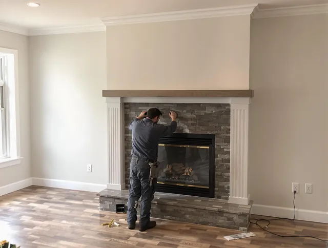Ashland Chimney Sweep finishing a custom fireplace install in Ashland, MA
